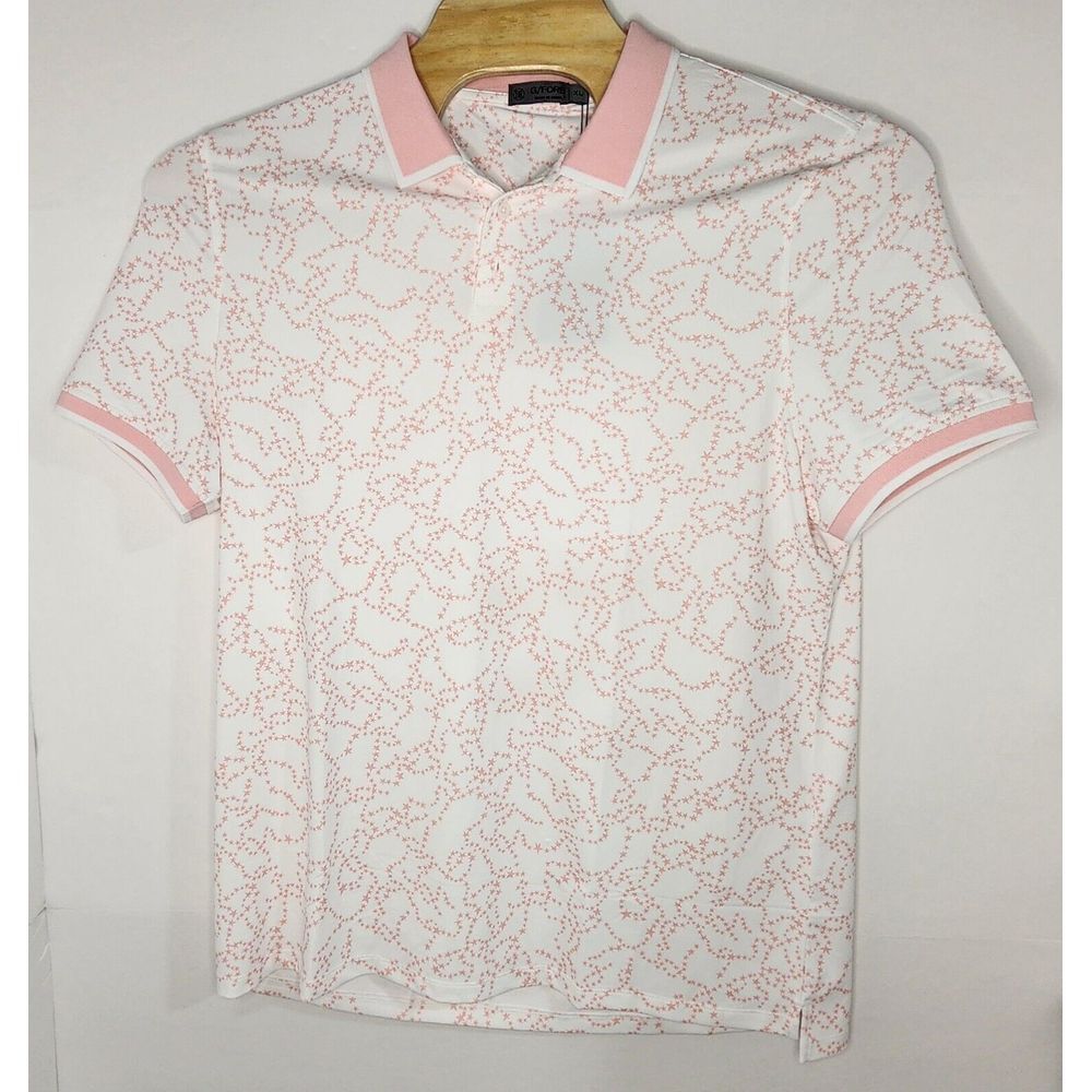 G FORE Mens Size XL Short Sleeve‎ Polo Shirt Pink Star Dust Banded Sleeves